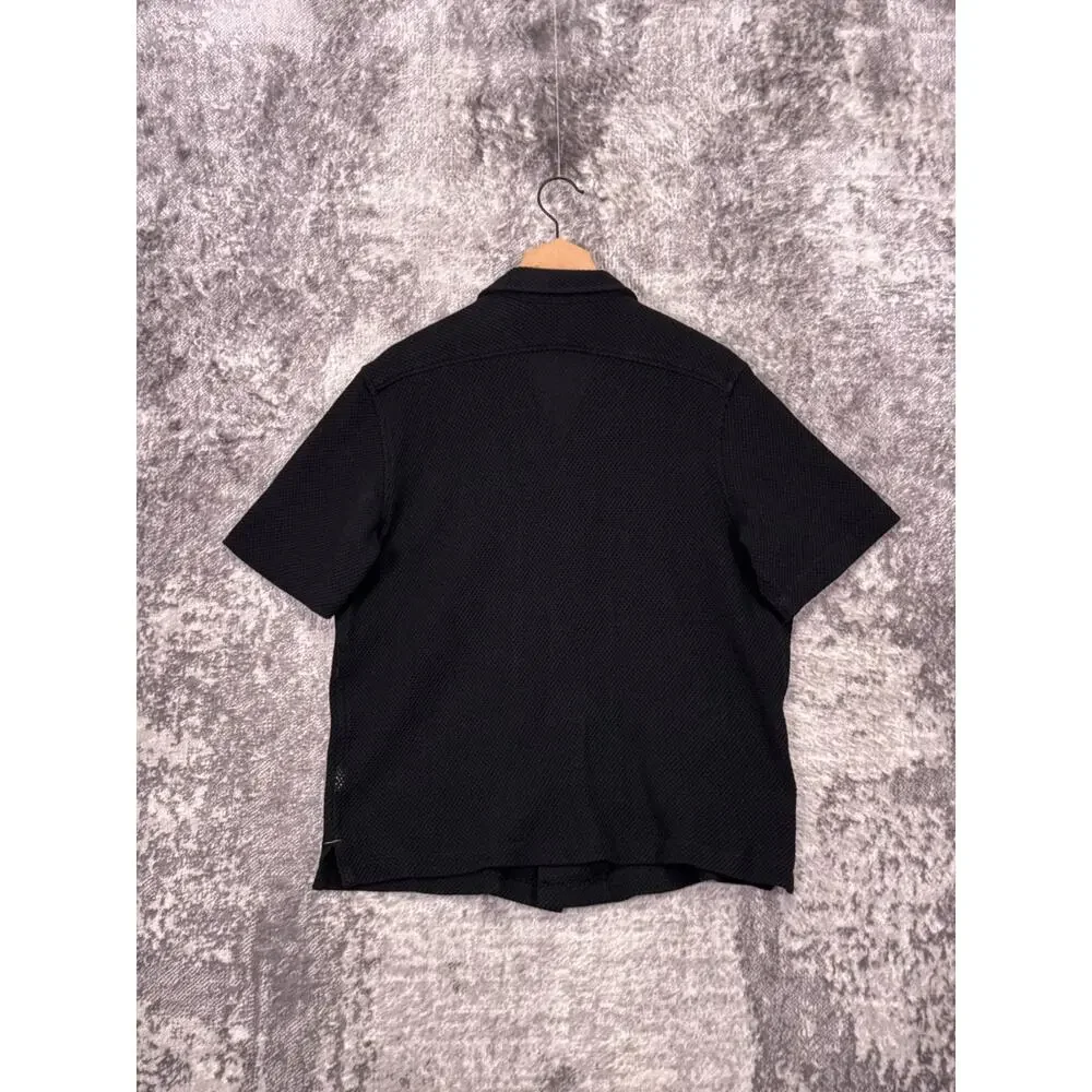 Banana Republic Shirt Large Mens Black Cotton Pique Cuban Camp Collar Resort